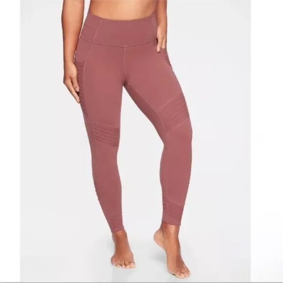 Athleta Inclination Moto Tight In Powervita Stash Pocket Havana Brown Size SP - Picture 1 of 11